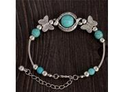 Tibetan Silver Color Turquoise Bracelets Bangles Inlay Butterfly Bead Nation Bohemian Bracelets For Women Fine Jewelry