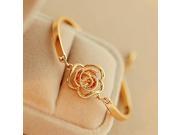 Women Golden Flower Crystal Rose Bangle Cuff Chain Bracelet Chic Jewelry Present