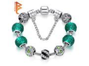 est Elegant Silver DIY Charm bracelet for Women Chain Green Beads Jewelry Fit Original Bracelets Best Gift PS3124