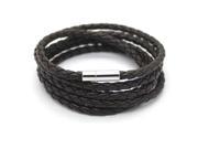 AMOURJOUX Handmade braided 93cm PU Leather Bracelet Multilayer Men Black Leather Bracelets For Women BestFriend Gift