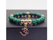 Gold plated OM with Natural stone Bracelet femme Bangles Elastic Rope Chain yoga Bracelets For Women Jewelry Synthetic malachite
