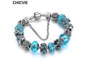 CHICVIE Blue Crystal Charm Pandora Bracelets Bangles For Women Silver plated bracelet femme Wedding DIY Jewelry SBR160158
