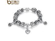 BAMOER Antique Silver Charm Bracelet Bangle Silver 925 With Heart Pendant for Women Wedding Vintage Jewelry PA1431