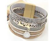 Rhinestone Lucky Letter Multilayer Leather Bracelet Bangles with Wide Magnetic Wristband Jewelry For Women men gift
