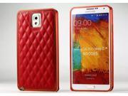 Fashion And Luxury Plaid Pattern Genuine Leather Back Cover Metal Aluminum Bumper Frame Protective Case Cover For Samsung Galaxy Note3 Red