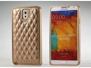 Fashion And Luxury Plaid Pattern Genuine Leather Back Cover Metal Aluminum Bumper Frame Protective Case Cover For Samsung Galaxy Note3 Gold