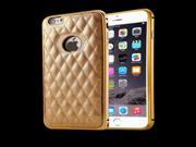 New Fashion Plaid Pattern Cowhide Leather Back Cover Aluminum Frame Cell Phone Protective Case For IPhone 6 Plus 5.5inch
