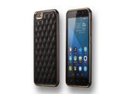 High Quality PU Leather Plaid Patten Aluminum Metal Frame Protective Hard Case Cover For HUAWEI Honor 6 Black