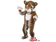 Brown Tiger Canadian SpotSound Mascot With Black Stripes Large Paws And White Belly