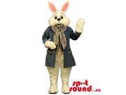 Customised White Rabbit Canadian SpotSound Mascot Dressed In Elegant Old Style Jacket