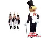 Group Of Four Frog Canadian SpotSound Mascots Dressed In Elegant Gear And A Top Hat