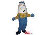 Peculiar Egg Plush Canadian SpotSound Mascot Dressed In Overalls And A Checked Shirt