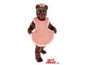 Brown Lady Bear Plush Canadian SpotSound Mascot With Blue Eyelids Dressed In An Apron