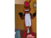 Brown Horse Animal Canadian SpotSound Mascot With Red Cap And Red Shoes