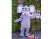 Peculiar Grey Elephant Canadian SpotSound Mascot Dressed In A Pair Of Squared Glasses