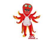 Red And Yellow Octopus Canadian SpotSound Mascot With Swimming Glasses