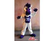 White And Purple Donkey Animal Plush Canadian SpotSound Mascot With A Logo