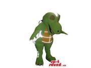 Intergalactic Green Dinosaur Canadian SpotSound Mascot With A Brown Belly