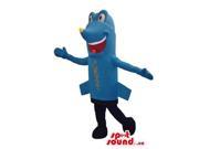 Blue Peculiar And Happy Plane Character Canadian SpotSound Mascot With Text