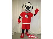 Great Large Red Soccer Ball Canadian SpotSound Mascot Dressed In Red Gear