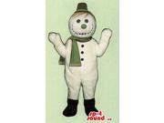 Snowman Canadian SpotSound Mascot Dressed In A Green Scarf And A Green Nose