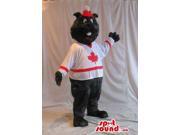 Black Bear Plush Canadian SpotSound Mascot Dressed In A T Shirt With A Maple Lea