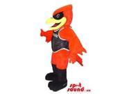 Customised Red And Black Bird Canadian SpotSound Mascot Dressed In Black Gear