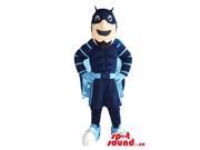 Superhero Plush Canadian SpotSound Mascot Dressed In Blue Clothes And Cape