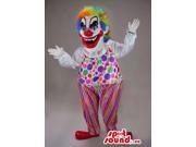 Very Scary Colourful Clown Canadian SpotSound Mascot With Dots And Stripes