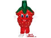 Strawberry Fruit Canadian SpotSound Mascot With Blue Eyes And White Hands