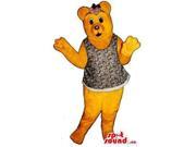 Brown Girl Bear Canadian SpotSound Mascot Dressed In A Dress And A Ribbon