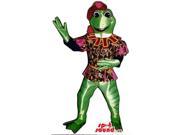 Green Frog Plush Canadian SpotSound Mascot Dressed In Medieval Troubadour Clothes