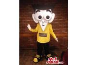 Cartoon Boy Plush Canadian SpotSound Mascot With Large Eyes Dressed In A Yellow T Shirt