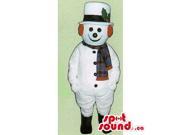 Snowman Canadian SpotSound Mascot Dressed In A Top Hat Scarf And Ear Warmers