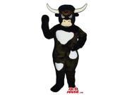 Angry White And Black Cow Animal Plush Canadian SpotSound Mascot With Long Horns