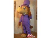 Brown Dog Plush Canadian SpotSound Mascot Dressed In Elegant Purple Clothes