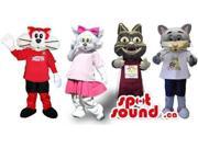 Group Of Four Cat Canadian SpotSound Mascots In Various Designs And Colors