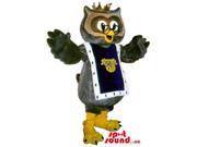 Peculiar Grey Owl Plush Canadian SpotSound Mascot With Glasses And Coat Of Arms