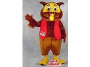 Brown And Yellow Owl Plush Canadian SpotSound Mascot Dressed In A Red Vest