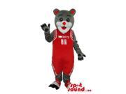 Grey Bear Plush Canadian SpotSound Mascot Dressed In Red Basketball Clothes