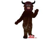 Cute Dark Brown Bull Animal Plush Canadian SpotSound Mascot With Black Horns