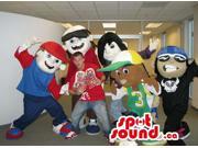 Five Street Rapper Boy Canadian SpotSound Mascots In With Clothes In Varied Colors