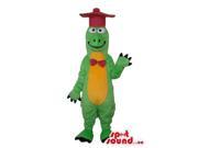Green And All Yellow Alligator Plush Canadian SpotSound Mascot With Red Hat And Bow Tie