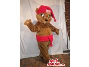 Brown Chipmunk Animal Canadian SpotSound Mascot Dressed In A Red Hat And Belt