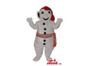 Snowman Canadian SpotSound Mascot Dressed In A Red Hat And Colourful Sash