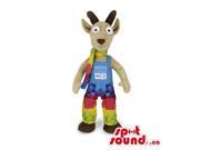 Customised Plush Beige Goat Canadian SpotSound Mascot With Colourful Gear