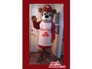 Brown Bear Plush Canadian SpotSound Mascot Dressed In Red And White Customised Top With Logo