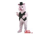 Piglet Animal Canadian SpotSound Mascot With Elegant Black Vest And Hat