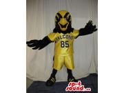Black And Yellow Eagle Plush Canadian SpotSound Mascot Dressed In Sports Gear