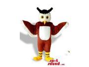 Cute Brown And White Owl Bird Canadian SpotSound Mascot With Black Horns